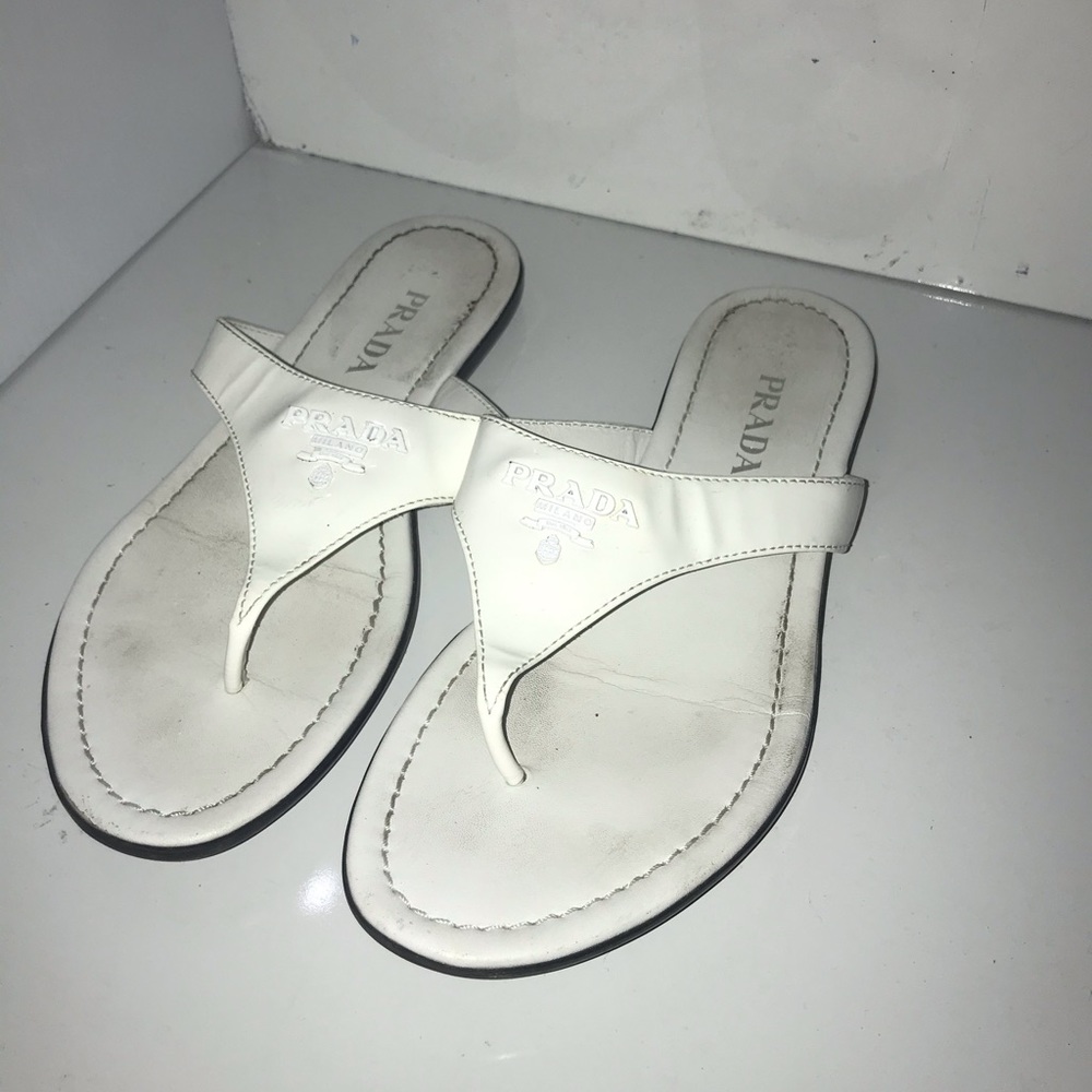 Prada Patent Logo Thong Sandals